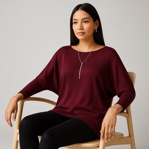 WHITE HOUSE BLACK MARKET Soft Knit Dolman Tunic Top Burgundy‎ S EUC